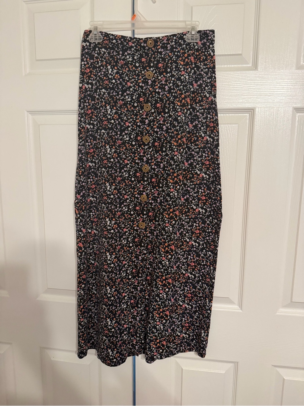 SO Black Floral Maxi Skirt with Front Buttons